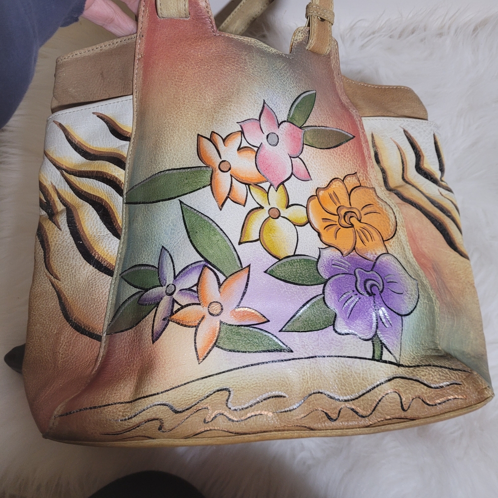 Vtg Hand Painted Great American Leatherworks Tote - Picture 5 of 12